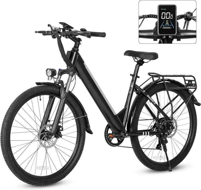 26" Electric Bike for Adults,Step Through Electric Bicycle,36V 9Ah Removable Battery, 20MPH E-bikes with Front Suspension