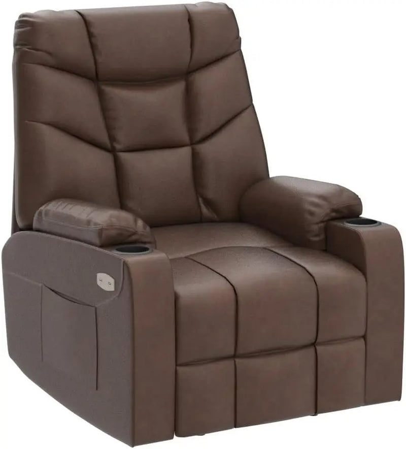 Electric Power Lift Recliner Chair for Elderly, Faux Leather Recliner Chair with Massage and Heat, Spacious Seat, USB Ports