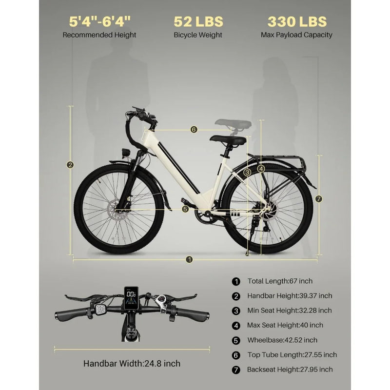 26" Electric Bike for Adults,Step Through Electric Bicycle,36V 9Ah Removable Battery, 20MPH E-bikes with Front Suspension