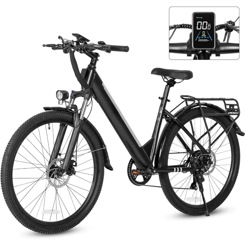 26" Electric Bike for Adults,Step Through Electric Bicycle,36V 9Ah Removable Battery, 20MPH E-bikes with Front Suspension