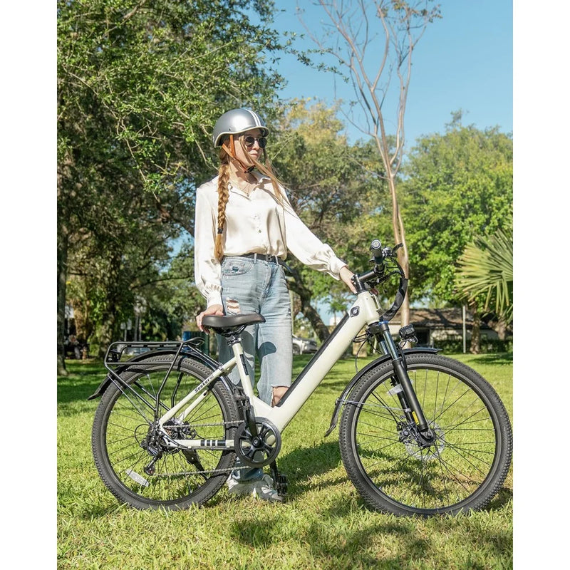 26" Electric Bike for Adults,Step Through Electric Bicycle,36V 9Ah Removable Battery, 20MPH E-bikes with Front Suspension