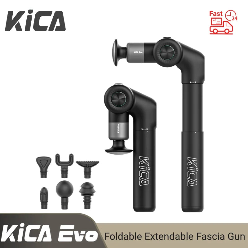 KiCA Evo Fascia Gun Portable Muscle Massage Gun 15kg Impact 3200rpm with 6 Massage Heads 9cm Extension Rod Aluminum Alloy