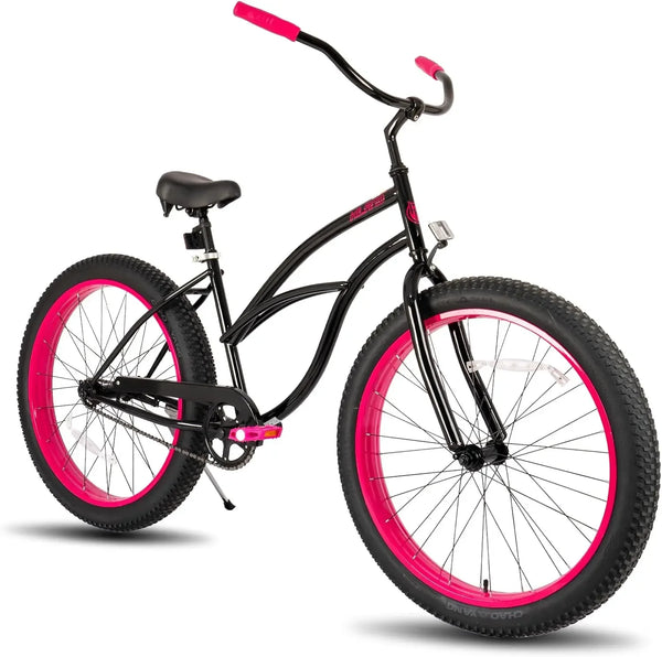 Adult Fat Tire Beach Cruiser Bike, Wide 26 x 3Inch Wide Wheels, Single Speed Cruiser Bike with Coaster Brakes for Men Mens Women