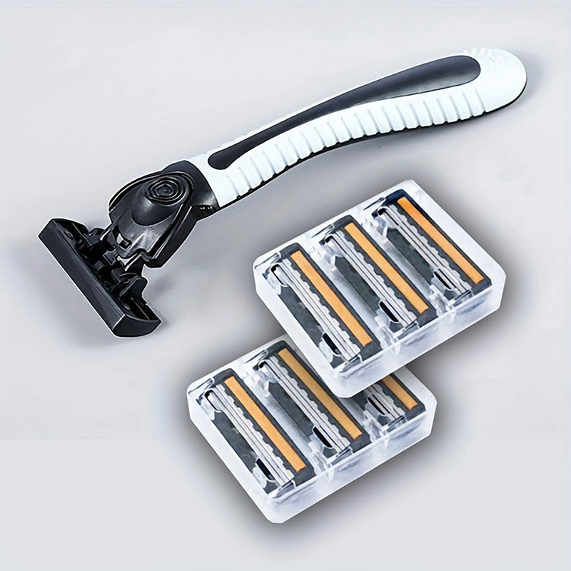 Are you tired of paying high prices for razor blades. Buy here. Variety Packs Skin Guard Anti-Slip Handle Replacement Triple Blades Reusable Safety Manual Razors for Men Shaving Bathing Travel