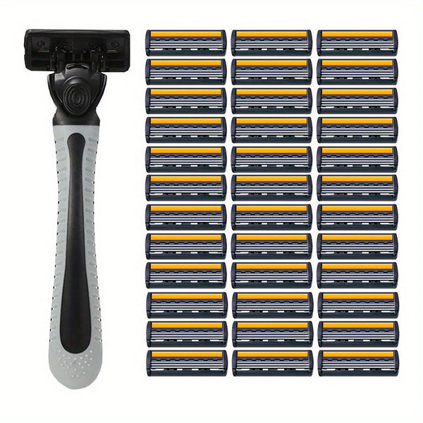 Are you tired of paying high prices for razor blades. Buy here. Variety Packs Skin Guard Anti-Slip Handle Replacement Triple Blades Reusable Safety Manual Razors for Men Shaving Bathing Travel