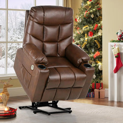 Electric Power Lift Recliner Chair for Elderly, Faux Leather Recliner Chair with Massage and Heat, Spacious Seat, USB Ports