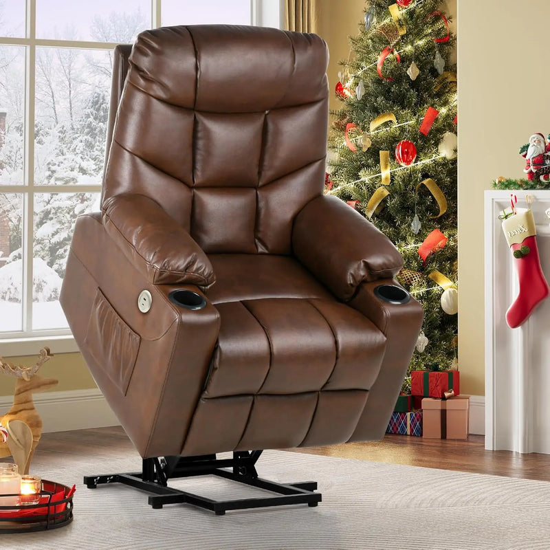 Electric Power Lift Recliner Chair for Elderly, Faux Leather Recliner Chair with Massage and Heat, Spacious Seat, USB Ports